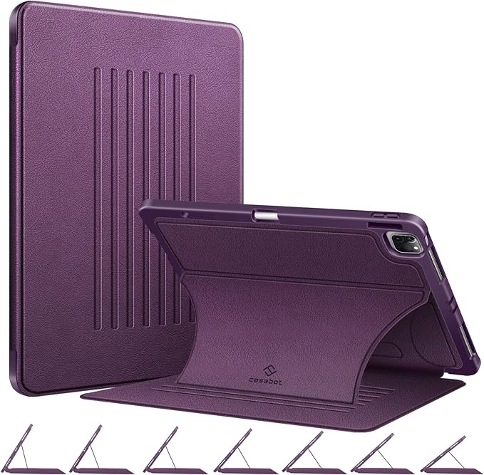 CaseBot Magnetic Case for iPad Pro 12.9-inch 6th Generation 2022, Multiple Angle Shockproof Rugged Stand Case, Soft TPU Back Cover w/Pencil Holder, Also Fit iPad Pro 12.9" 5th/4th/3rd Gen, Purple