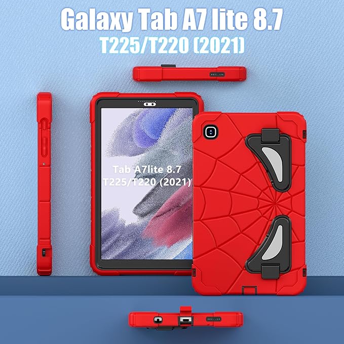 AKABEILA Compatible with Samsung Galaxy Tab A7 Lite 8.7 inch T225/T220(2021) Tablet Case，Lightweight Shockproof Rugged Protective Cover with Kickstand for Kids Children Boys Babies Red Black