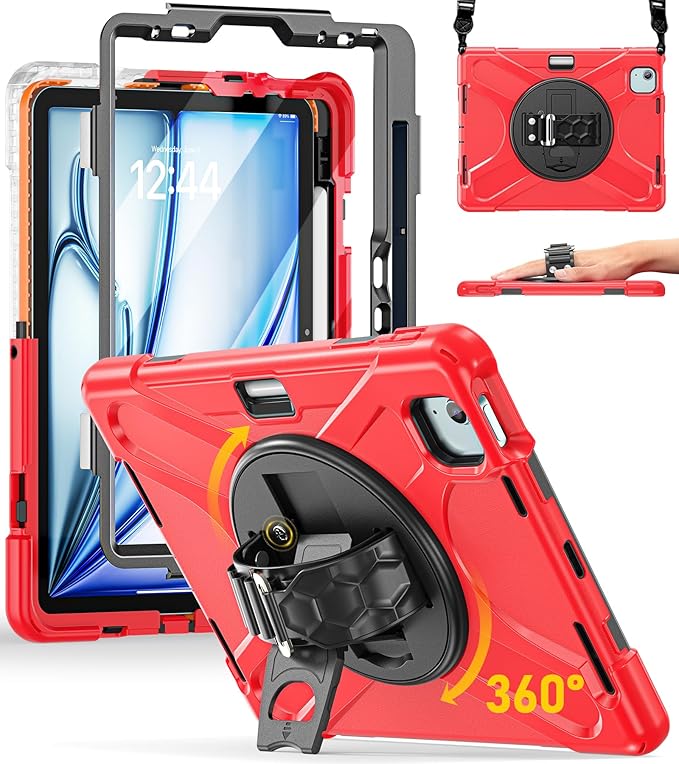 BRAECN Case for iPad Air 11 inch 2026(M4) 2025(M3) 2024(M2),iPad Pro 11 inch(4th/3rd/2nd/1st)& Air 10.9"(5th/4th) Protective with Pencil Holder Screen Protector 360°Rotating Stand Handle Full Body