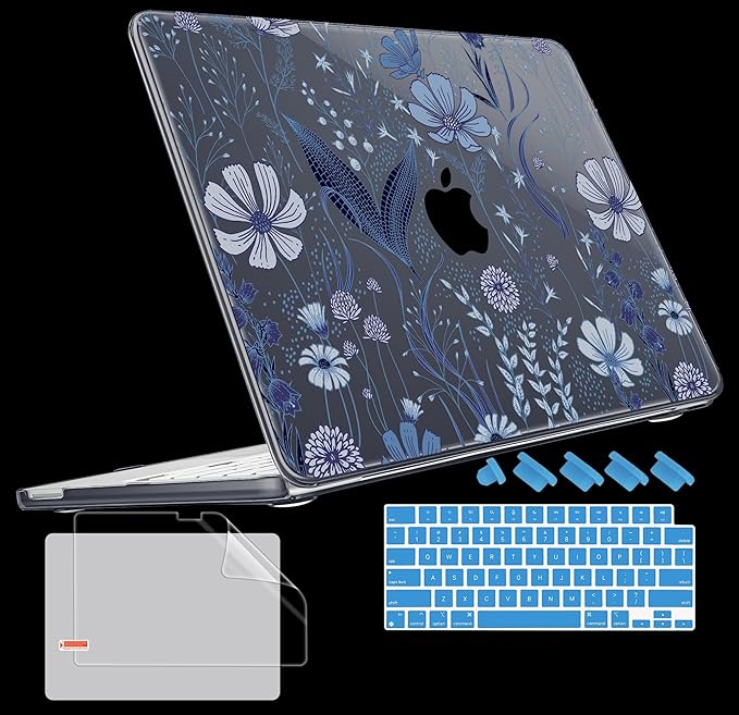 Tuiklol for 2026 MacBook Neo 13 Inch A18 Pro Chip Case, (Model A3404) Anti-Scratch Anti-Drop Slim Hard PC Shell Case with Shockproof Protective MacBook Neo Laptop Cover, Blue Line Floral