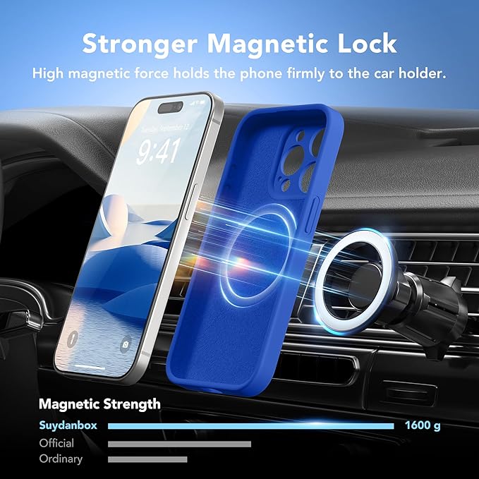 Magnetic for iPhone 15 Pro Max Case, Compatible with MagSafe, [Full Camera Protection][Screen Protector] Silicone Shockproof Protective Phone Case for iPhone 15 Pro Max 6.7", Klein Blue