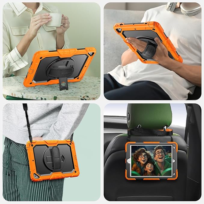 SEYMAC for iPad Air 3/ Pro 10.5 inch Case, Heavy Duty Full-Body Shockproof Protective Case with Screen Protector, 360° Rotating Stand, Hand/Shoulder Strap for iPad Air 3rd Gen, Orange