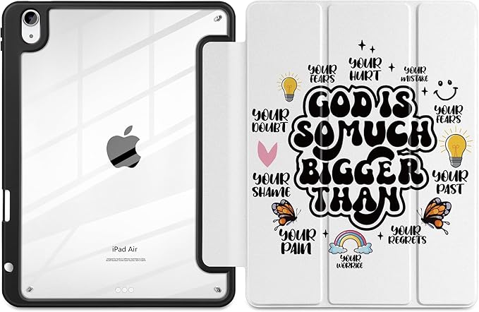 Case for iPad Air 13 inch 2026 M4 2025 M3 2024 M2 Release with Pencil Holder - Creative Inspiring Design Trifold Cover with Soft TPU Bumper Clear Back Auto Sleep for Students, Creative Slogans