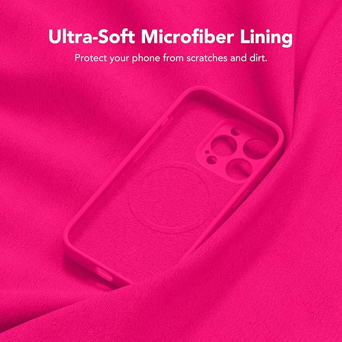 Magnetic for iPhone 14 Pro Max Case, Compatible with MagSafe, [Full Camera Protection][Screen Protector] Silicone Shockproof Protective Phone Case for iPhone 14 Pro Max 6.7", Hot Pink