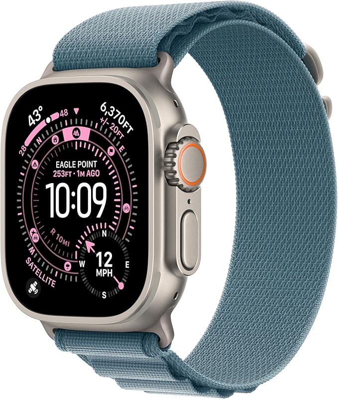 Apple Watch Ultra 3 [GPS + Cellular 49mm] Running & Multisport Smartwatch w/Rugged Titanium Case w/Light Blue Alpine Loop - L. Satellite Communications, Advanced Health & Fitness Tracking