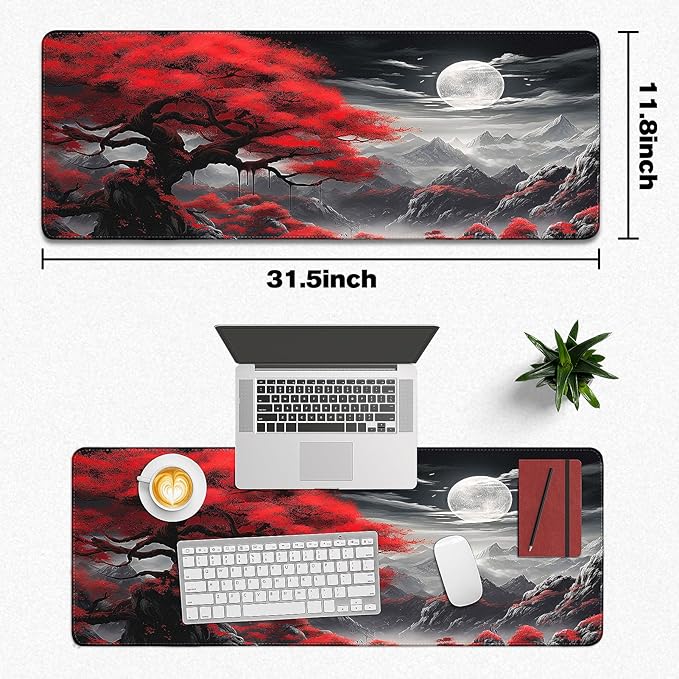 Mouse Pad Gaming - Desk Mat for Keyboard and Mouse - Anime Large Mouse Pads for Desk, Japanese Gaming Mousepad with Non-Slip Base, Desks Pad (31.5" X 11.8") for Game and Office (Full-Moon)