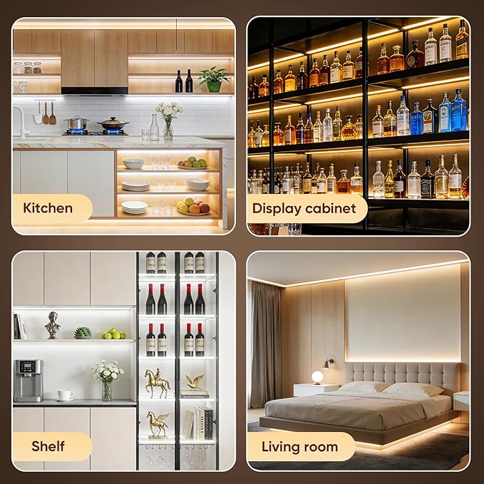 V4light COB LED Strip Light, Warm White (2700K), 12V Tape Light, CRI 95+, 3W/FT High Density, Dotless, Cuttable, UL Listed, Gold-Plated PCB for Bedroom, Kitchen, Cabinets (No Power Supply)