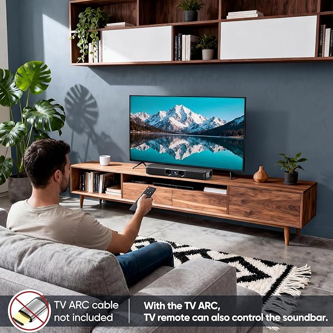Saiyin Sound Bar with Enhanced Bass–Dual Larger Woofer & Dual Bass Ports, Sound Bar for Smart TV with 90W Peak Power, 17.1-inch Soundbar with Bluetooth5.3/TV-ARC/Optical/AUX Input