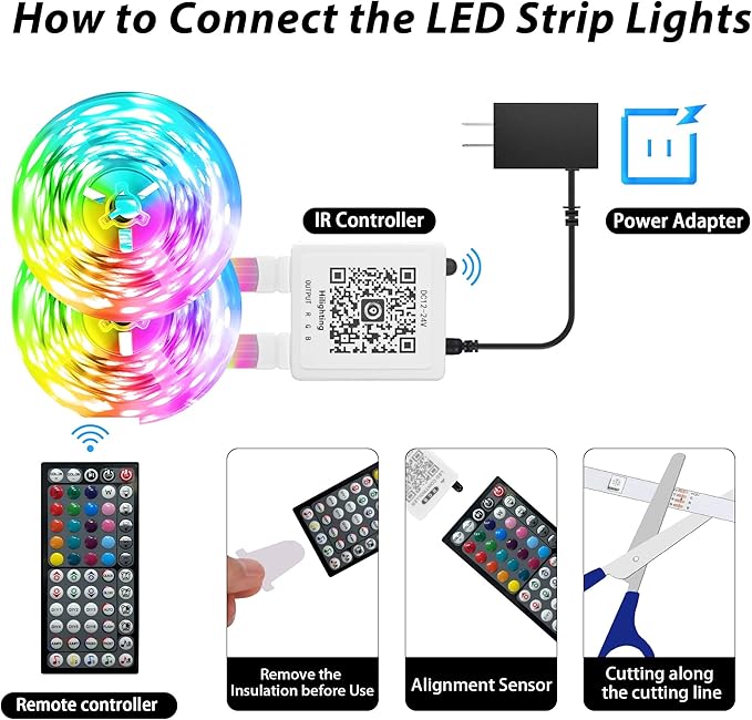 Ledagic LED Strip Lights 150ft (2 * 75FT) for Bedroom - Music Sync Color Changing With Remote and App Control - RGB Cuttable Tape for Home Decor Gaming Accessories