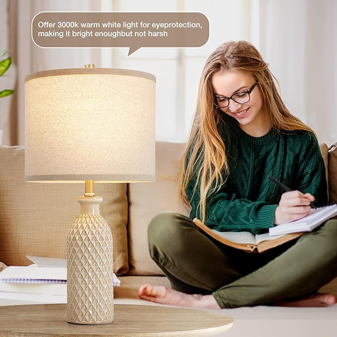 Luvkczc Ceramic Table Lamps Set of 2, Farmhouse 24.8" Bedside Lamps with Adjustable Color Temperature, Modern Nightstand Lamp Desk Reading Lamp for Bedroom, Living Room, Office, 2 Bulbs Included
