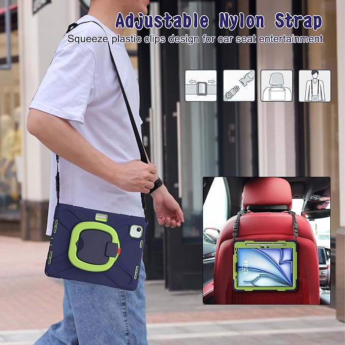 SCSVPN Case for iPad Air 11 Inch M4 2026/M3 2025/M2 2024, iPad Air 10.9'' 5th/4th Gen 2022 2020, iPad Pro 11 4th/3rd/2nd/1st Gen, Protective Cover with Pen Holder, Stand, Shoulder Strap, Navy Green