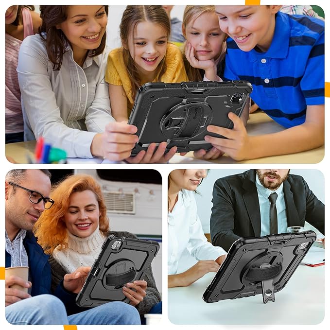 Timecity Case for iPad Pro 11 inch 1st, 2nd, 3rd, 4th Generation 2018/2020/2021/2022 (NOT for 2024), Heavy Duty Rugged Protective Case with Screen Protector,Pencil Holder,Rotating Stand&Handle-Black
