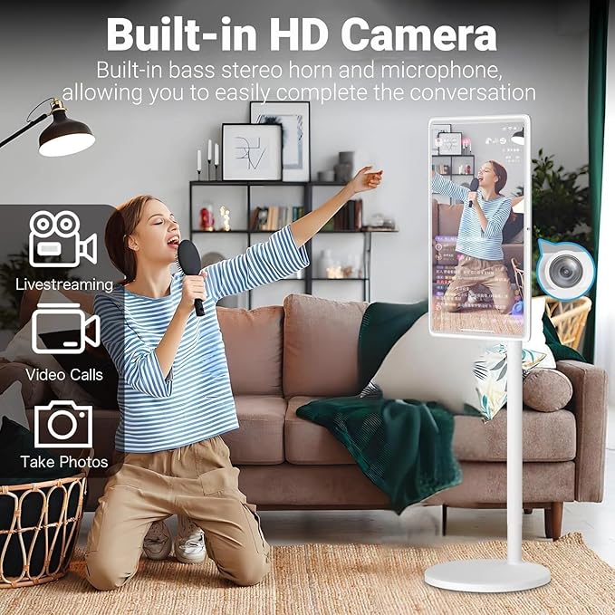 21.5/24/27/32 in Smart Touchscreen Monitor 1080p Portable Android 12/13 TV Swivel Rolling Stand Mobile On Wheels Display(27IN,4+64GB)