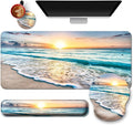 Mouse Pad + Desk Mat + Keyboard Wrist Rest + Coaster 4 in 1 Set, Cute Ergonomic Large Gaming Mousepad with Wrist Rest Support Desk Pad for Computer Laptop Office Home Decor-Beach
