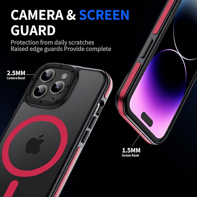 Strong Magnetic case for iPhone 14 pro max [10Ft Military-Grade Protection] Compatible with MagSafe Shockproof Slim Thin Cover 6.7 inch, Red Bumper Case