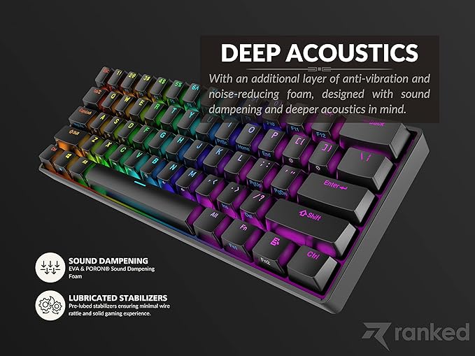 Ranked N60 Nova 60% Form Factor | Hot Swappable Mechanical Gaming Keyboard | 61 Keys Multi Color RGB LED Backlit for PC/Mac Gamer (Black, Gateron Brown)