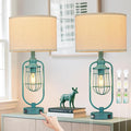 Table Lamps for Living Room End Table Set of 2, Farmhouse Lamps for Night Stands, Industrial Bedside Lamps for Bedroom with USB A+C, Bulbs Included
