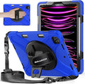 BRAECNstock Case for Apple iPad Air 13 inch (M4/M3/M2)/ iPad Pro 12.9 inch 6th/5th/4th/3rd Gen, Shockproof Protective Kids Case with Pencil Holder, 360° Rotating Stand&Hand Strap, Shoulder Strap, Blue