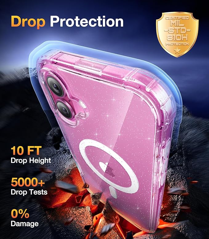 Diaclara Magnetic Designed for iPhone 16 Case, Compatible with MagSafe Built-in Touch Sensitive Anti-Scratch Screen Protector, Upgraded [Full Camera Protection] for iPhone 16 6.1" (Clear Glitter)