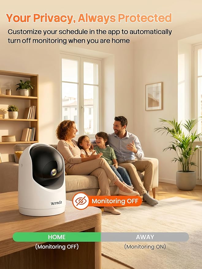 Tenda 2K Indoor Security Camera for Baby Monitor, WiFi 6 Pet/Dog Camera for Home Security, 360° Pan/Tilt, 2-Way Audio, Motion Detection, Night Vision, 24/7 Cloud & SD Card Storage(CP3-V3.0)