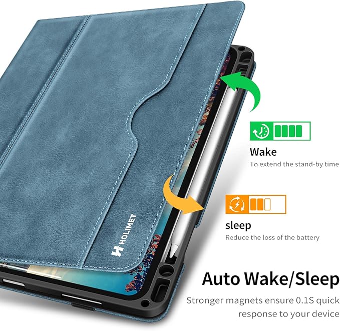 H HOLIMET Case for iPad Pro 11 inch 2022 4th/3rd/2nd/1st Generation 2021/2020/2018 with Pencil Holder PU Leather Protective with Pocket Strap Soft TPU Back Shockproof