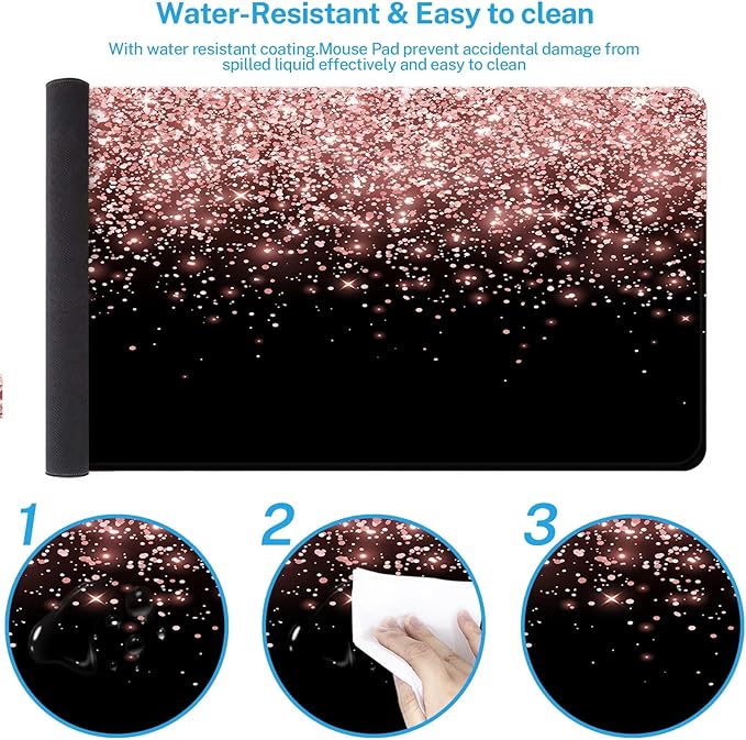 Britimes Rose Gold Pink Large Mouse Pad Non-Slip Golden Holiday Desk Pad Keyboard and Mouse Desk Mat Gaming Mousepad for Game, Office & Home, 31.5 x 15.7 in