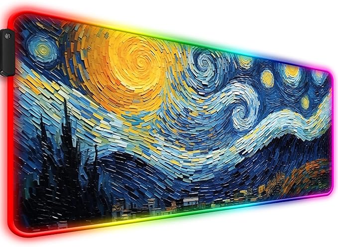 RGB Starry Night Gaming Desk Mat, Computer Keyboard Large Extended LED Mouse Pad for Office and Home, 31.5×11.8 Inches, XL