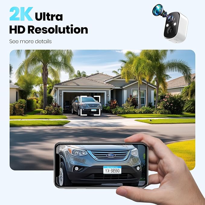Techage Security Cameras Wireless Outdoor, 2K Battery Powered WiFi Cameras for Home Security with AI Motion Detection, Color Night Vision, 2-Way Talk, IP66 Waterproof, Cloud/SD Storage