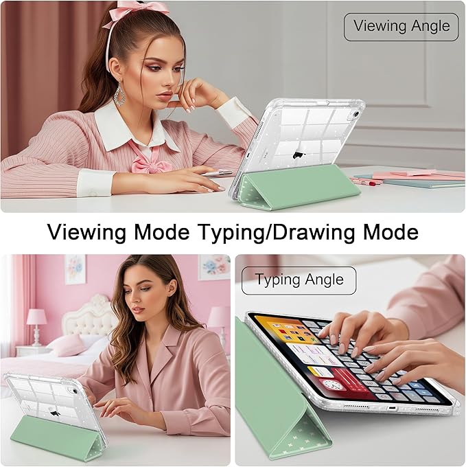 DONGKE for iPad Pro 11 inch Case – Fits M5 2025 / M4 2024, Shockproof Sparkling Glitter Acrylic Back, Pencil Holder, Trifold Stand, Auto Sleep/Wake & Touch ID Support - Green Cross Dot
