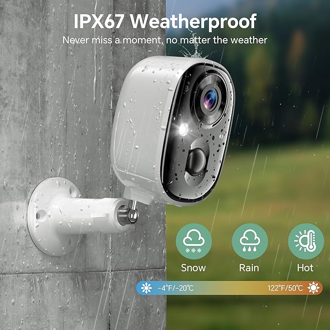 Security Camera Wireless Outdoor 2K Battery Powered Color Night Vision WiFi Waterproof Surveillance Camera 2 Way Talk Motion Detection Spotlight Alarm SD/Cloud Storage for Home Security Indoor