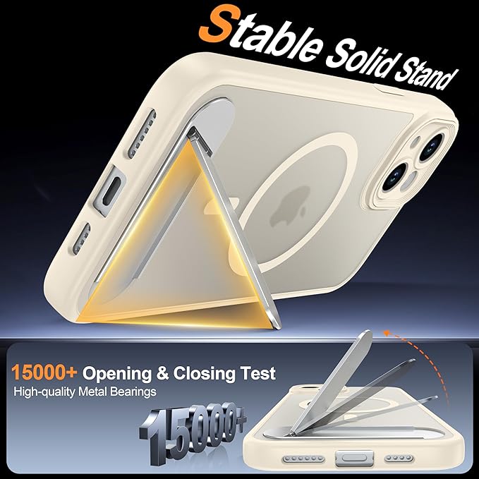 Magnetic Compatible with iPhone 15 Plus Case, [Built-in Kickstand][Full Camera Protection][Compatible with MagSafe][Anti-Fingerprint] Shockproof Phone Case for iPhone 15 Plus 6.7",Beige