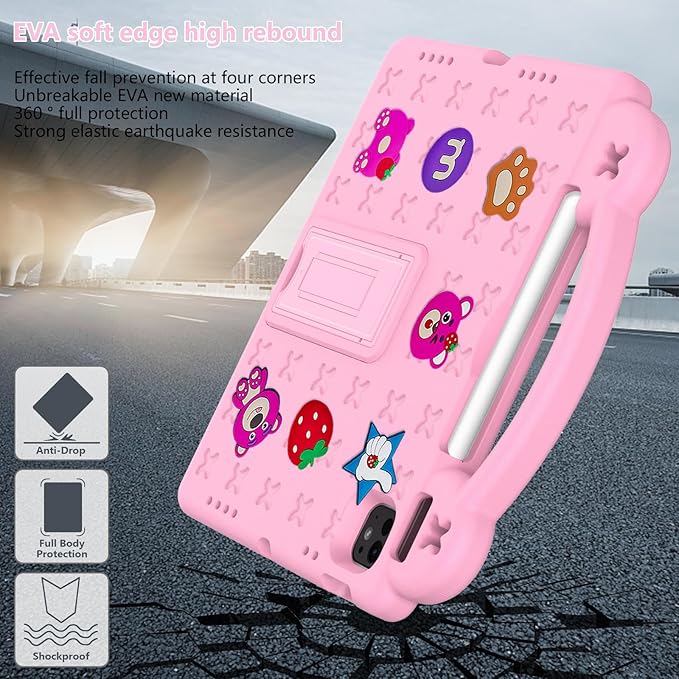 Dteck Case for iPad Air 5th/4th Gen 10.9" 2022/2020,iPad Pro 11 inch 4th/3rd/2nd/1st Gen,Strawberry Panda Shockproof Rugged Lightweight Convertible Handles Stand Kids Friendly Pencil Holder Case,Pink