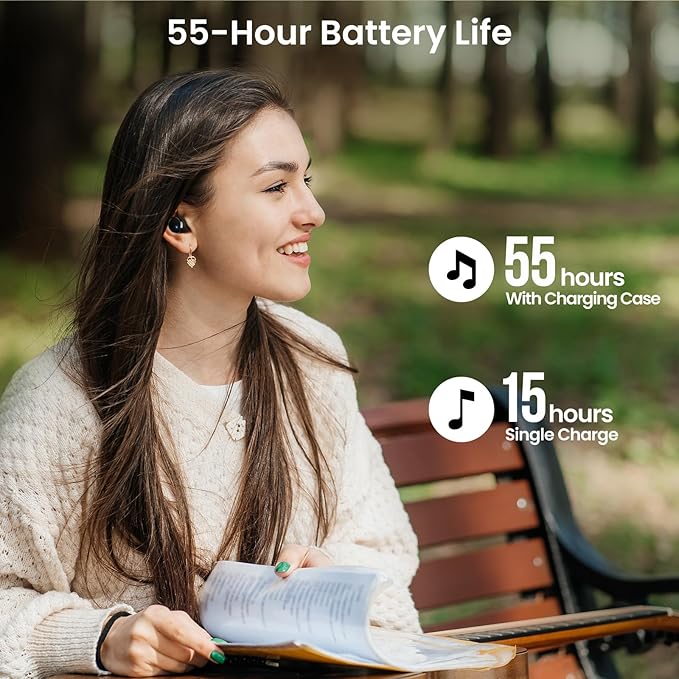 TOZO T12 Wireless Earbuds Bluetooth 5.3 Headphones, Call ENC Noise Cancelling Mic, 55Hrs Playtime App Customize EQ IPX8 Waterproof LED Digital Display Premium Sound Headset