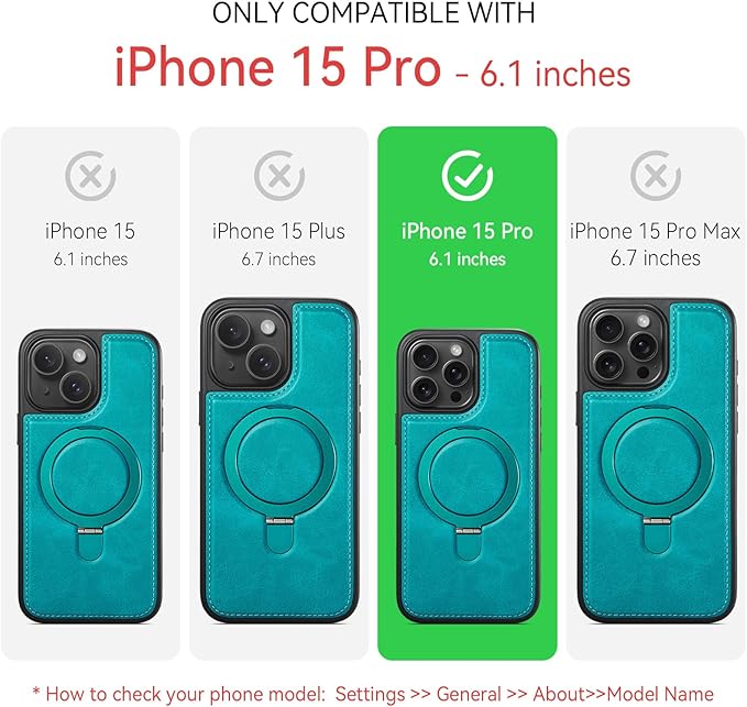 Compatible with iPhone 15 Pro Case with Stand, Compatible with MagSafe, Slim PU Leather & Durable TPU Protective Cover Drop-Proof with Tempered Glass Screen Protector 6.1", Green