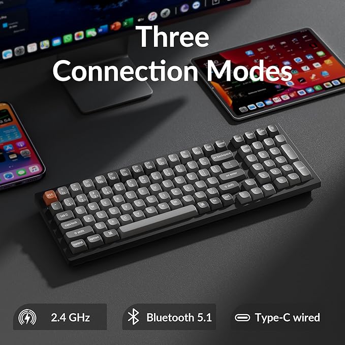 Keychron K4 Max Wireless Custom Mechanical Keyboard with Number Pad, QMK Programmable 100 Keys RGB Backlight, Bluetooth/2.4 GHz/Wired PBT Keycaps Compatible with Mac Windows Linux