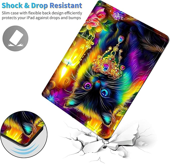 for Amazon Kindle Fire 7 (12th Generation, 2022 Release) 7" Tablet Case, Slim Kickstand Stand Leather Smart Cover with Auto Wake/Sleep, Candle Black Cat