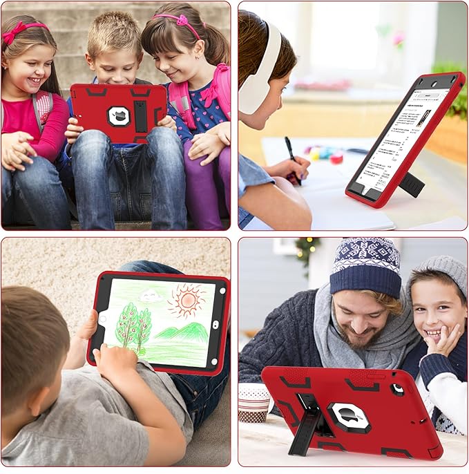 CCMAO iPad mini 5 Case 2019, iPad mini 4 Case 2015, Heavy Duty Shockproof Hybrid Protective Cover for iPad mini 5th/4th Generation 7.9 inch, for Kids Boys Child, Red+Black