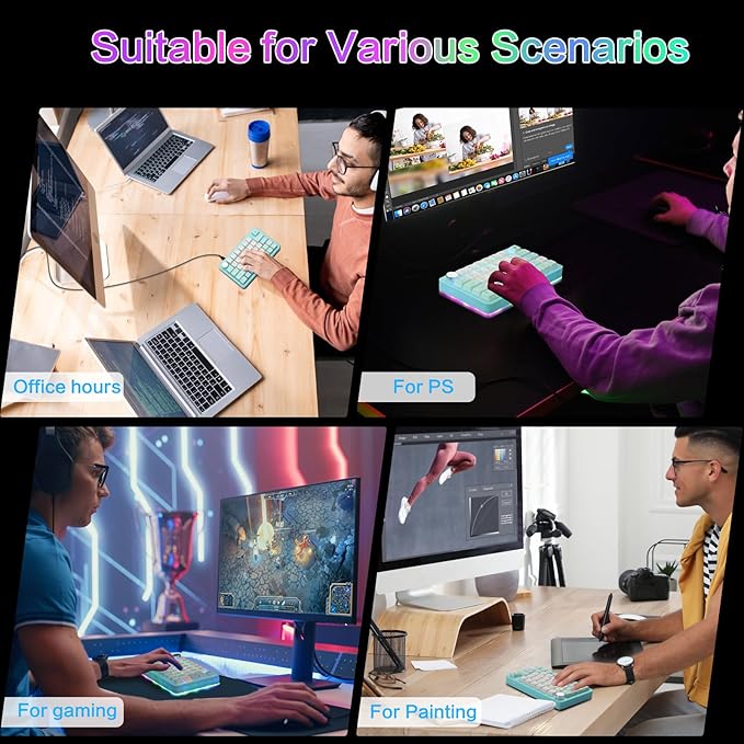 Koolertron Single-Handed Macro Mechanical Keyboard, RGB LED Backlit Portable Mini One-Handed Mechanical Gaming Keypad 39 Fully Programmable Keys (39 Keyboard Blue)