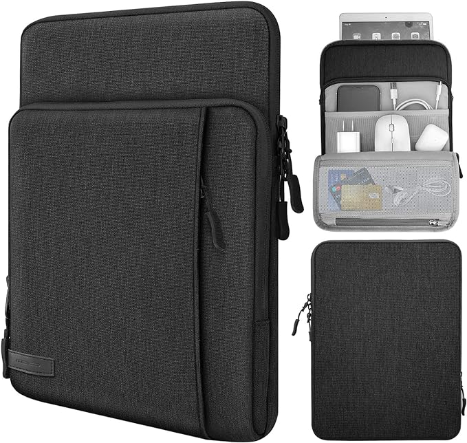 MoKo 9-11 Inch Tablet Sleeve Bag Carrying Case with Storage Pockets Fits New 11-inch iPad Air M4 2026/iPad Pro M5, iPad Pro/A16 11, iPad Air 5/4th 10.9, iPad 9/8th 10.2, Tab S8/S9 11,Black & Gray