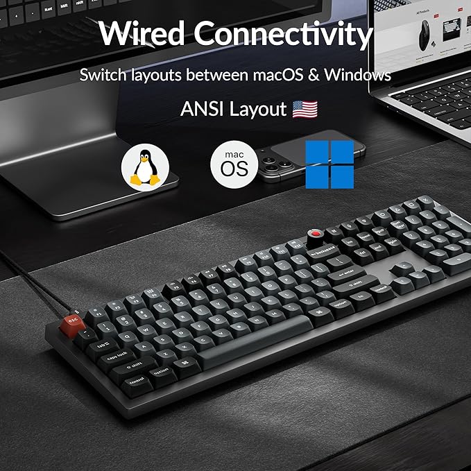 Keychron V6 8K Full Size Wired Mechanical Keyboard with Programmable Knob, 8000 Hz Polling Rate, OSA PBT Keycaps, Hot-swappable Super Brown Switchs, RGB Backlit for Mac Windows Linux