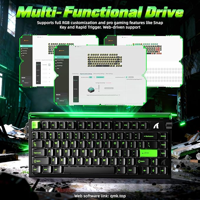 ATTACK SHARK R85 HE 75% Magnetic Wired Gaming Keyboard,8KHz Polling Rate Rapid Trigger,0.005mm RT Precision,256K Scan Rate,Custom Hot-Swappable,Web Driver PC Keyboard for Gamer/Win/Mac,Neon Green