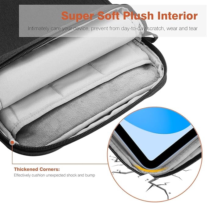 Dadanism 9-11 Inch Tablet Sleeve Bag Carrying Case with Shoulder Strap for iPad (A16) 11", iPad 10th Gen 10.9", iPad Air M4/Pro M5 11", iPad 9/8/7th 10.2", Galaxy Tab A11+ Plus 11",Black & Grey