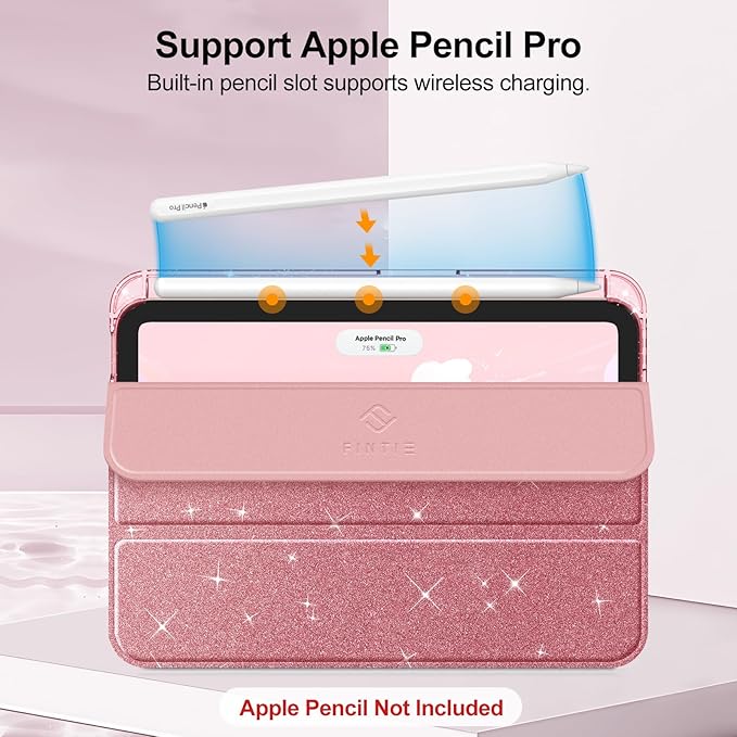 Fintie Slim Case for iPad Mini 7 (A17 Pro, 7th Generation) 2024 / iPad Mini 6 (6th Gen) 8.3 Inch - [Built-in Pencil Holder] Glittering Sparkly Shockproof Cover w/Shiny Clear Back Shell (Rose Gold)