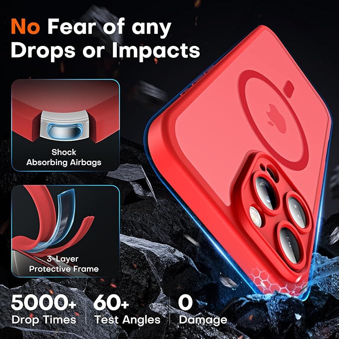 TOCOL for iPhone 16 Pro Max Phone Case Compatible with Magsafe Full Camera Protection Drop Protection Magnetic Translucent Matte Back Bumper Phone Case for 16 Pro Max 6.9-Inch (Red)