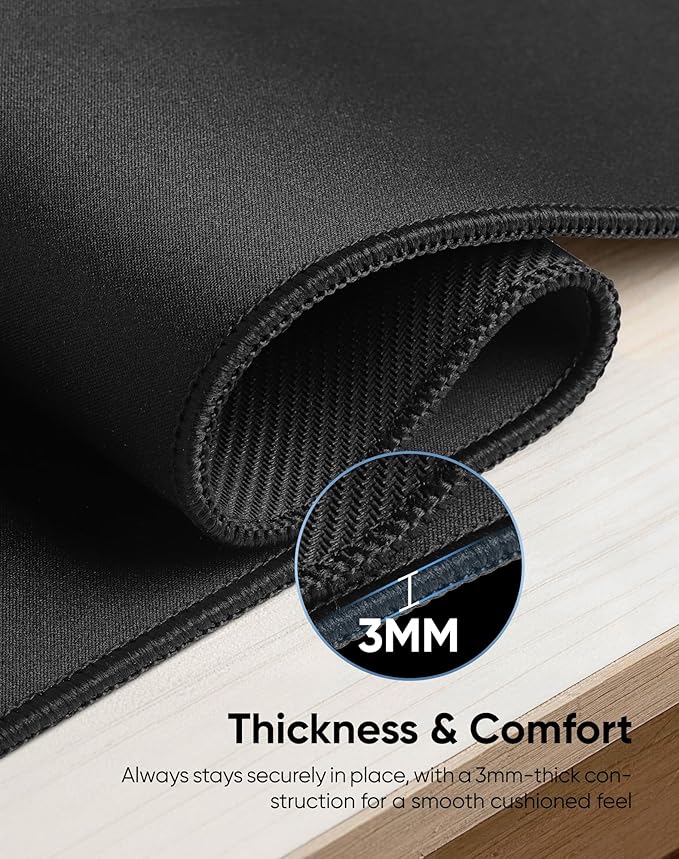 Reniteco Large Gaming Mouse Pad with Durable Stitched Edges, Non-Slip Rubber Base, Big Computer Keyboard Mouse Mat Desk Pad for Home Office Gaming Work, 31.5''x11.8''x0.12'', Black