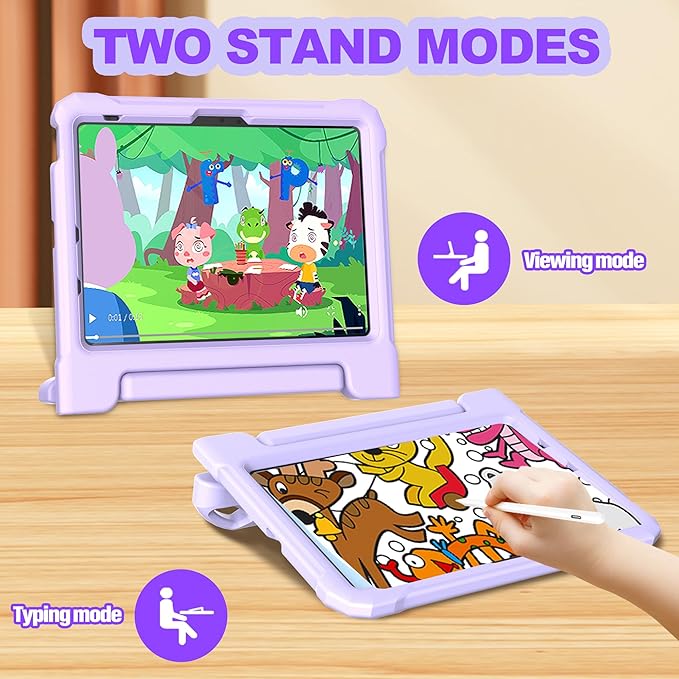 YIHE Kids Case for iPad (A16) 11th Generation 11 Inch 2025 & iPad 10th Generation 10.9 inch 2022, with Built-in Screen Protector and Handle Stand, Full Body Shockproof Protective Cover, Lightpurple
