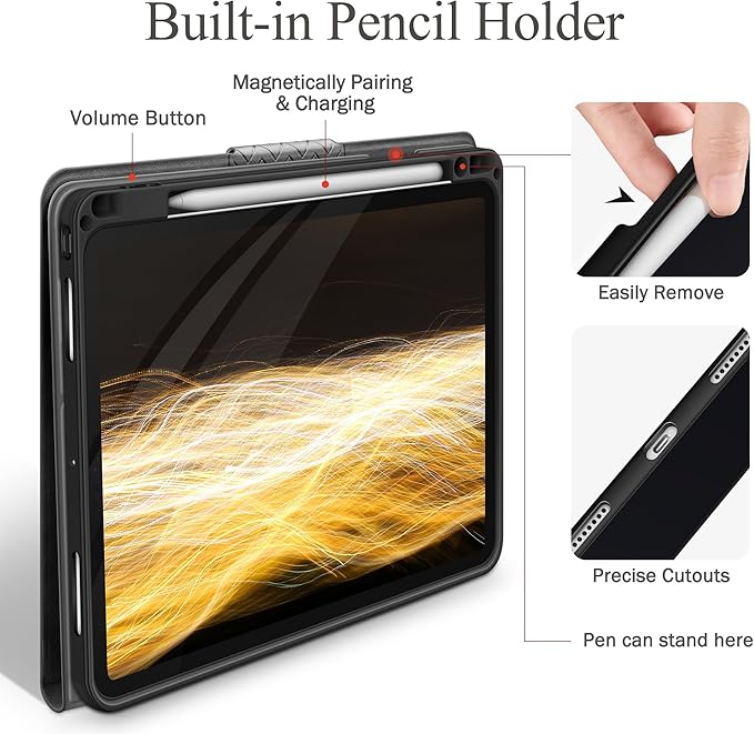 auaua Case for iPad Pro 11 Inch (M5/M4) 2025/2024, PU Leather Case with Pencil Holder, Supports Pencil Pro and Pencil(USB-C), Adjustable Angles, Auto Sleep/Wake (Grey)