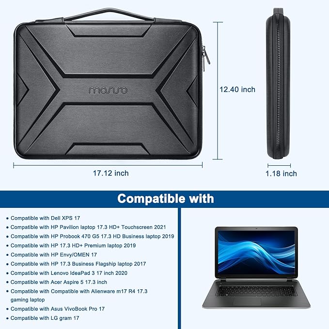 MOSISO 17-17.3 inch Laptop Hard Case, 17.3 inch Waterproof Shockproof Computer Bag Compatible with MacBook HP Dell,Artistic Geometric EVA Carrying Sleeve Laptop Case Hard Shell with Handle, Black