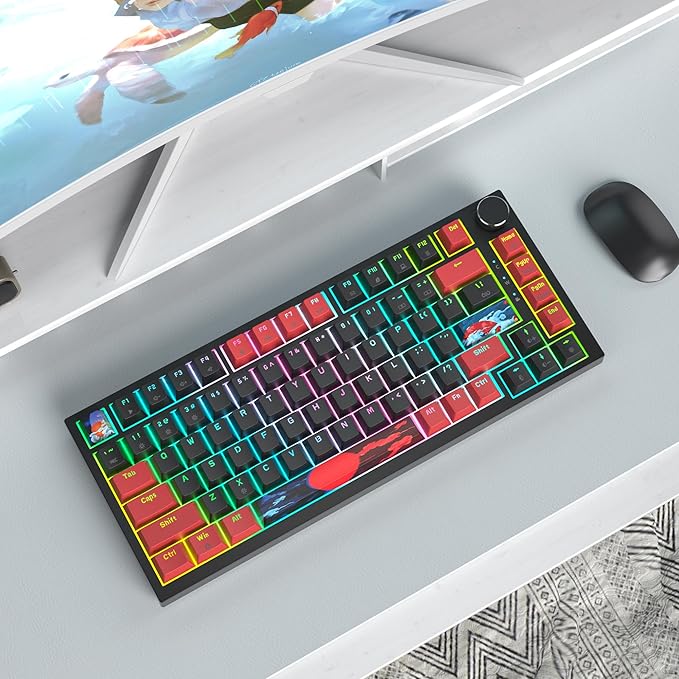 75% Mechanical Gaming Keyboard - Wired Gasket Mount TKL Hot Swappable RGB Backlit Knob for PC Laptop Windows Gamer (Red Black)