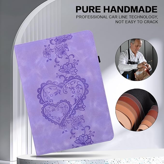 Case for iPad Air 13 inch M4 2026/M3 2025/M2 2024 with Pencil Holder & Card Slots & Hand Strap, Embossed PU Leather Stand Magnetic Shockproof Cover Case for iPad Air 13-Purple
